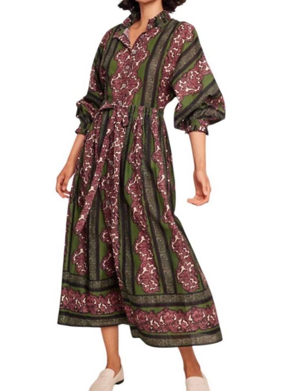 Cara Cara Beatrice Midi Dress in Eme Mauve Damask Half Sleeve Paisley Women XS